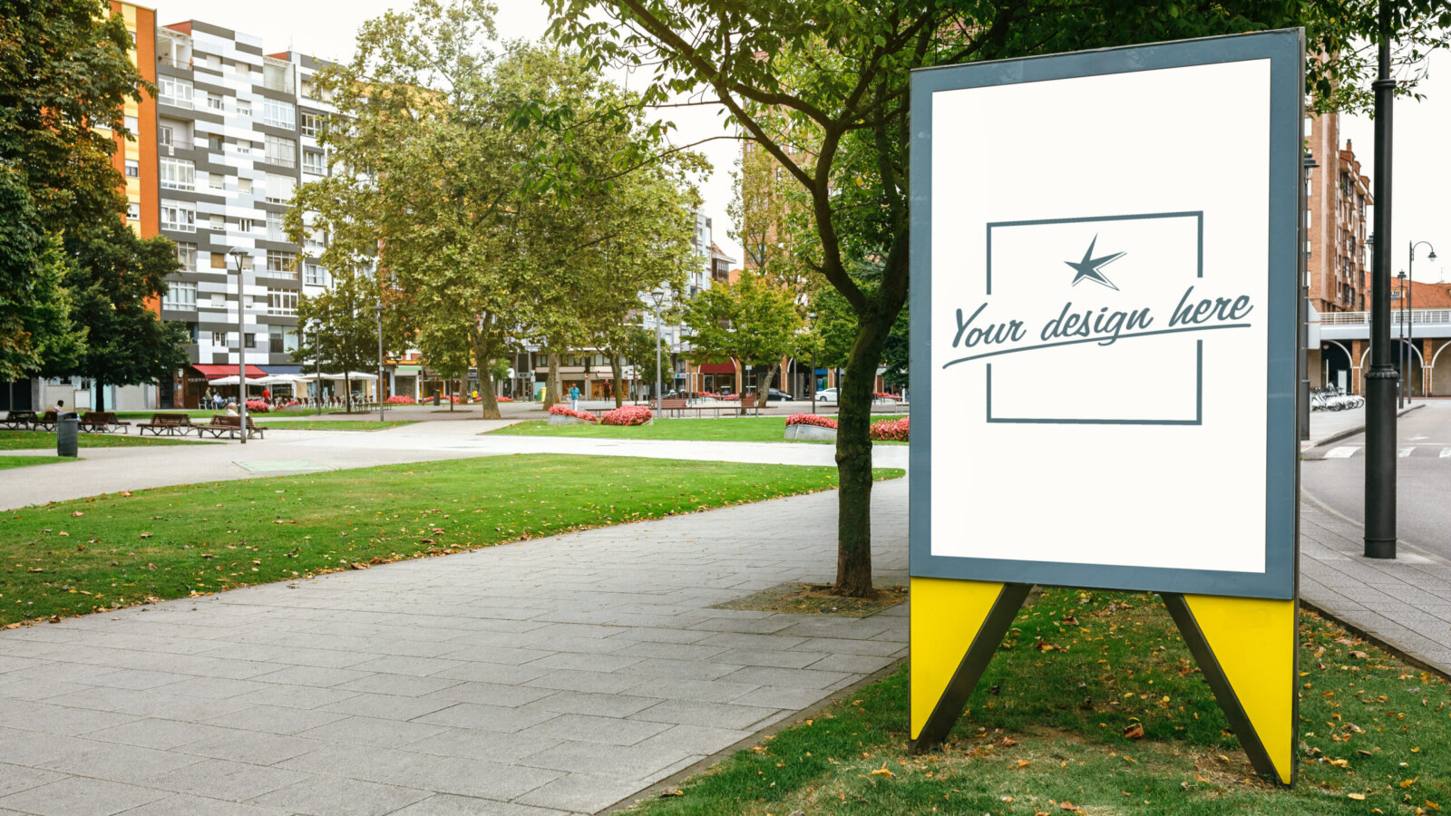 Customizable advertising poster in a park in the city